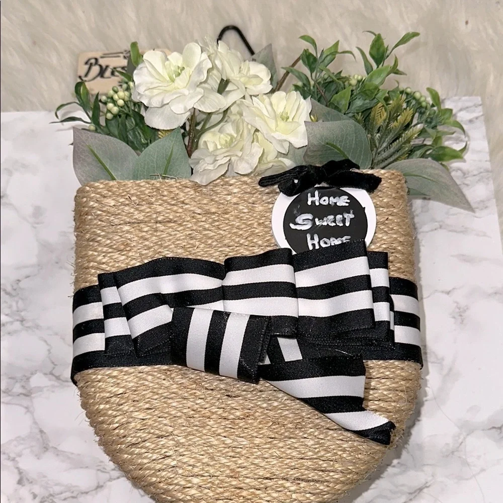 Decorative Woven Basket with Black and White Accents